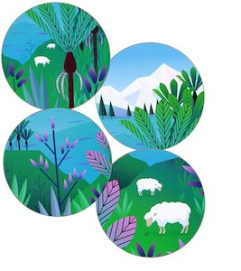 Coasters: NZ Scene Sheep (Set of 4) – Giftware & Engravers