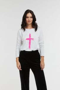 Hot Cross L/S Top - White Fluro Pink