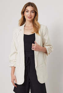 Womenswear: Bodhi Linen Blend Blazer - Oat Stripes