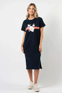 Maxie T-Shirt Dress Navy Rose with Stripe