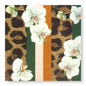 White Orchid & Leopard Napkins - Luncheon