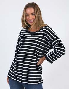 Annie 3/4 Slv Tee - Navy/White Stripe