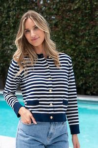 Womenswear: Navy Cardigan - Navy & White