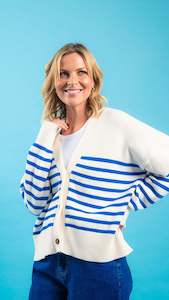 Womenswear: Mabel Stripe Cardi - Cerulean Blue/White Stripe