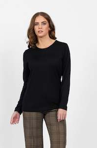 Merino Basic Long Sleeve Crew Neck Top - Black