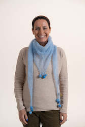 Extra Fine Mohair Scarf with Pompoms - Baby Blue