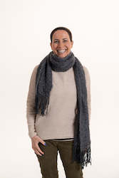 Internet only: Boucle Mohair Scarf with Tassels - Charcoal