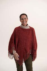 Brushed Mohair Poncho with Tassels - Burnt Red