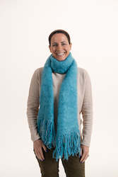 Fluffy Mohair Scarf with Shaggy Tassels - Turquoise