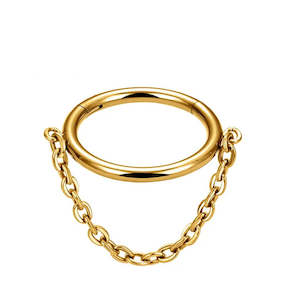 Titanium Hinged Segment Hoop with Chain Link - Gold