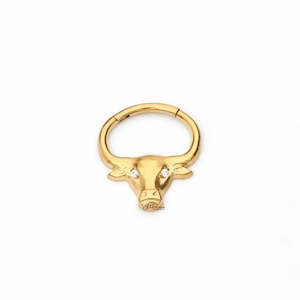 Bull Head Titanium Segment Hoop Ring - Gold