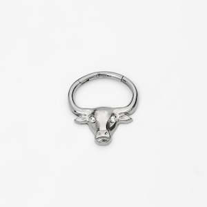 Bull Head Titanium Segment Hoop Ring - Silver