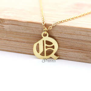 Personalized 24K Gold Plated over Sterling Silver Alphabet Necklace- Old English Font