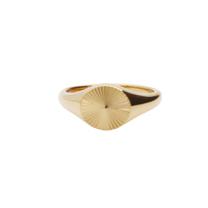 Jewellery: Stainless Steel Sunburst Signet Ring - Gold