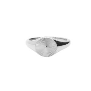 Stainless Steel Sunburst Signet Ring - Silver