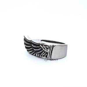 Stainless Steel Antiqued Angel Wing Casting Men's Rings