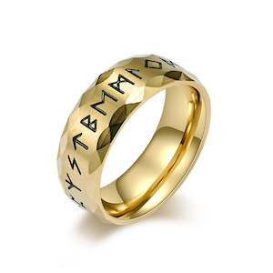 Stainless Steel Viking Norse Rune Ring - Gold