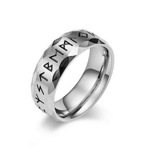 Stainless Steel Viking Norse Rune Ring - Silver