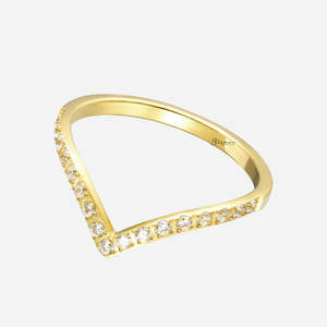 Stainless Steel V Shape CZ Paved Ring - Gold