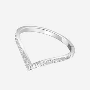 Stainless Steel V Shape CZ Paved Ring - Silver