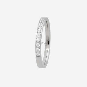 Stainless Steel 10 CZs Inlay Band Ring - Silver