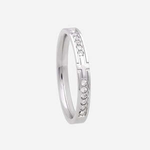 Stainless Steel Cross Ring with CZs- Silver