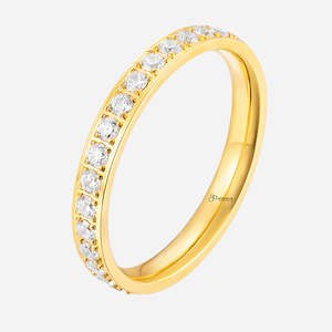 CZ Fully Inlay Stainless Steel Band Ring - Gold