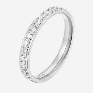 CZ Fully Inlay Stainless Steel Band Ring - Silver