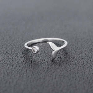 Sterling Silver Whale Tail with CZ Ring