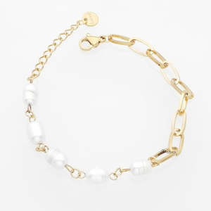 Stainless Steel Freshwater Pearls Bracelet - Gold