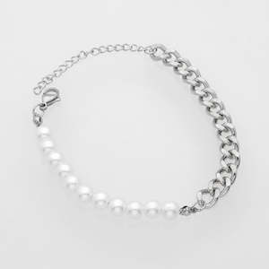 Stainless Steel Bracelet with Pearls Charms - Silver