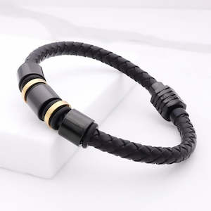 Two Tone Braided Leather One Line Bracelet