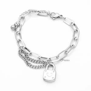 Stainless Steel Women's Bracelet with Dangle Lock Charms