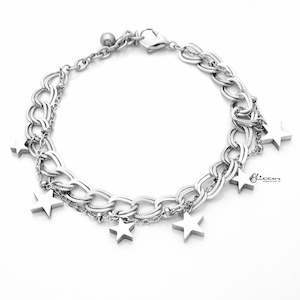 Stainless Steel Women's Bracelet with Dangle Star Charms