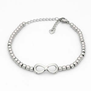 Stainless Steel Beads Women's Bracelet with Infinity Charm - Silver