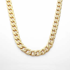 Stainless Steel 11mm Stripe Pattern Link Chain Necklace - Gold