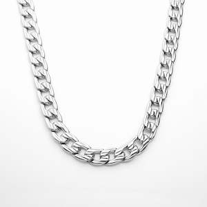 Stainless Steel 11mm Stripe Pattern Link Chain Necklace - Silver