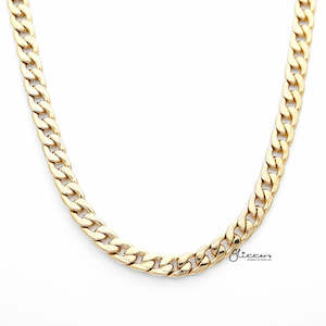 Jewellery: 18K Gold I.P Stainless Steel Pattern Link Chain Men's Necklaces - 7mm width | 61cm length