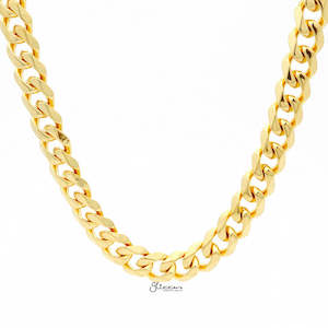 Gold I.P Stainless Steel Beveled Cuban Chain Necklace - 13mm width