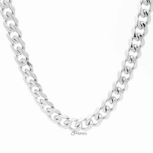 Stainless Steel Beveled Cuban Chain Necklace - 13mm width