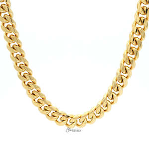 Jewellery: 18K Gold Plated Stainless Steel Miami Cuban Curb Chain Necklace - 12mm Width