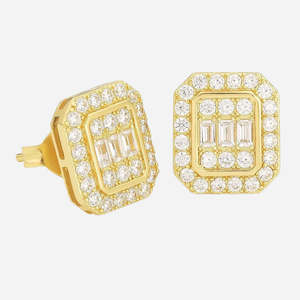 Baguette Cut CZ Rectangular Stud Earrings - Gold