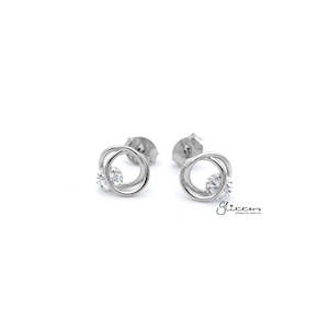 Women's Sterling Silver Hollow Circles with C.Z Stud Earrings