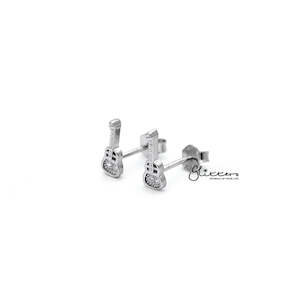 Sterling Silver Guitar Women's Stud Earrings