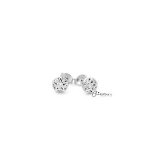 Sterling Silver Circle Star with C.Z Women's Stud Earrings