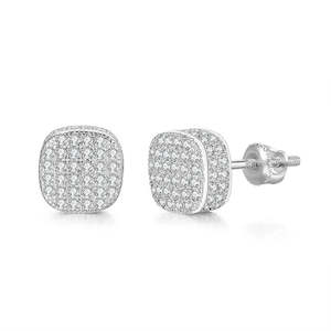 Iced Out Square Stud Earrings - Silver