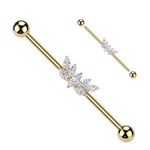 Marquise CZ Fan Industrial Barbell - Gold