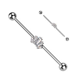 Baguette CZ Crown Industrial Barbell - Silver