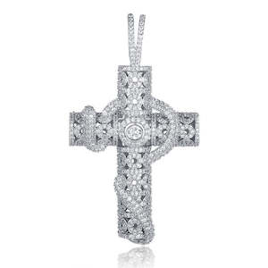 Snake Winding Cross Pendant - Silver