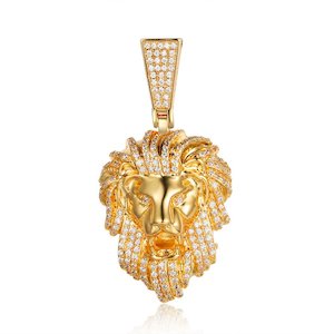 Iced Out Lion Head Pendant - Gold